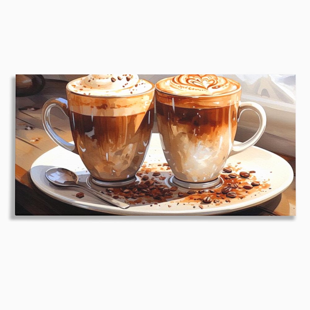 Tablou canvas cu tablou canvas cu cesti de cafea, fara rama, pe sasiu de lemn